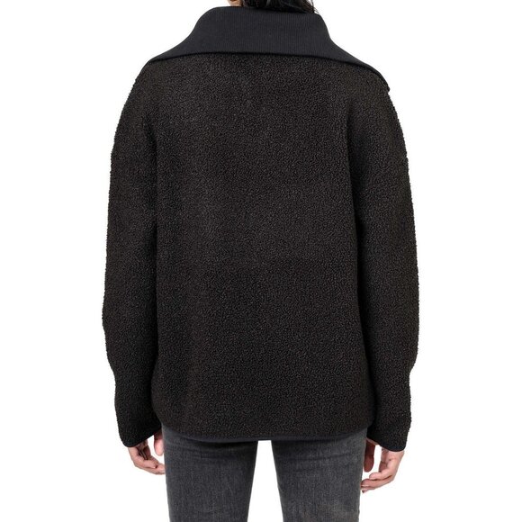 NEW ELLE Looped Fleece Sweater 1/4 Zip Pullover Pockets Collar Blk - L - Picture 3 of 12